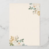 Over the Moon Ivory Floral Navy Baby Shower Gold Foil Invitation (Back)