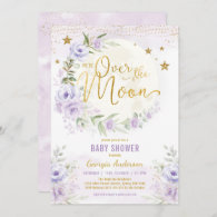 Over the Moon | Lavender Gold Girl Baby Shower Invitation