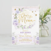 Over the Moon | Lavender Gold Girl Baby Shower Invitation (Standing Front)