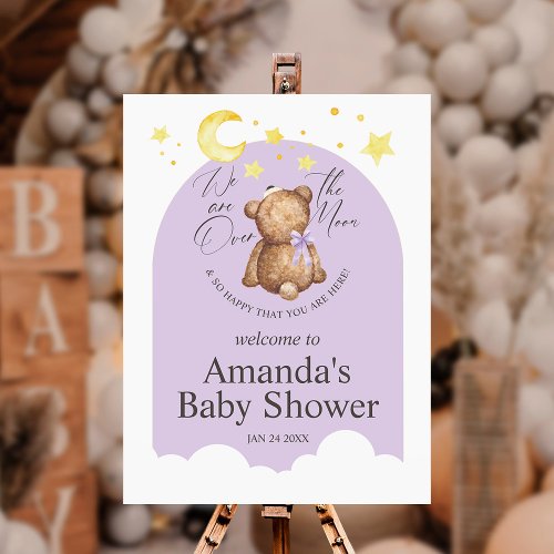 Over The Moon Lavender Teddy Bear Welcome Sign