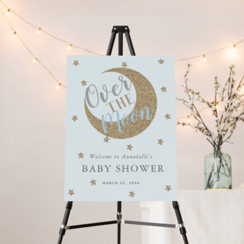 Over the Moon Light Blue Baby Shower Welcome Foam Board