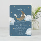 Over the Moon Midnight Blue Baby Shower By Mail Invitation (Standing Front)