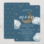 Over the Moon Midnight Blue Baby Shower By Mail Invitation