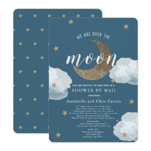 Over the Moon Midnight Blue Baby Shower By Mail Invitation