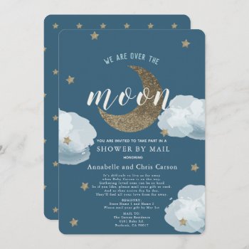 Over The Moon Midnight Blue Baby Shower By Mail Invitation by rikkas at Zazzle
