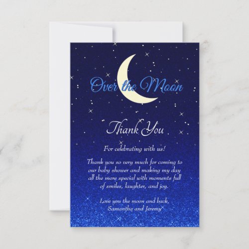 Over the Moon Midnight Blue Baby Shower Thank You Card