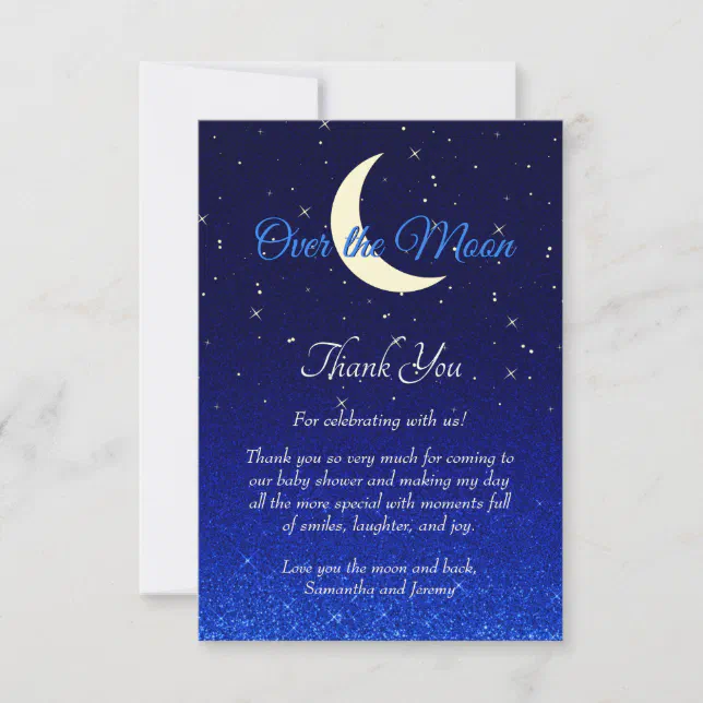 Over the Moon Midnight Blue Baby Shower Thank You Card | Zazzle