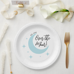 Over the Moon Minimalist Baby Shower  Paper Plates