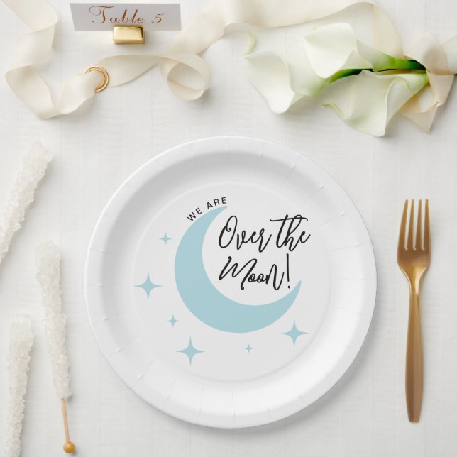 Over the Moon Minimalist Baby Shower  Paper Plates (Wedding)