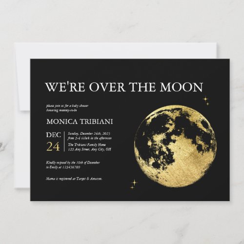 Over the Moon Minimalist Dreamy Gold Baby Shower Invitation