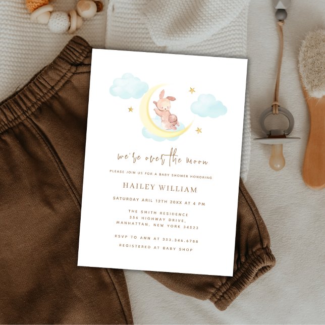 Over The Moon Minimalist Little Bunny Baby Shower Invitation (Over The Moon Minimalist Little Bunny Baby Shower Invitation)