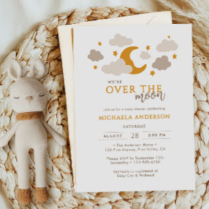 Over The Moon Modern Gender-Neutral Baby Shower Invitation