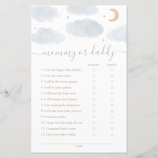 Over the Moon Mommy or Daddy Baby Shower Game (Front)