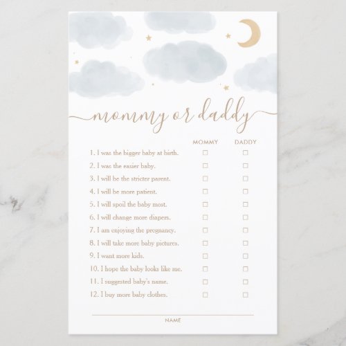 Over the Moon Mommy or Daddy Baby Shower Game
