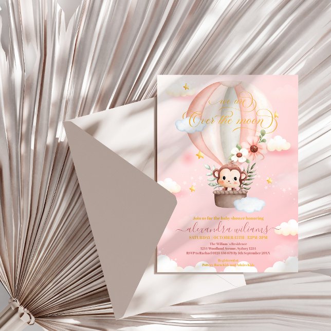 Over the Moon Monkey Baby Shower Invitation (Creator Uploaded)