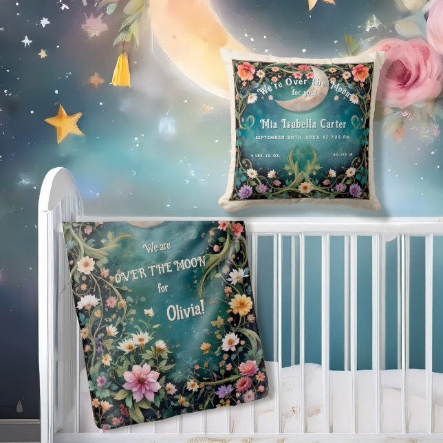 Over the Moon Moonlit Night Flower Garden Baby Baby Blanket (Creator Uploaded)