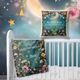 Over the Moon Moonlit Night Flower Garden Baby Blanket