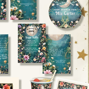 Over the Moon Moonlit Night Pink Flowers Baby Girl Enclosure Card