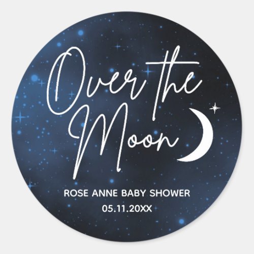 Over The Moon Name Date Themed Baby Shower Classic Round Sticker