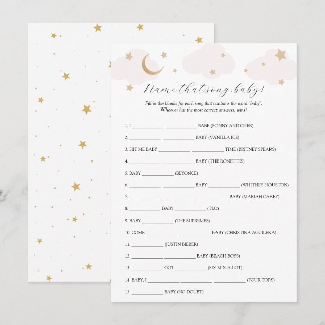 Over the Moon Name that Song Baby Shower Game Card (Front/Back)