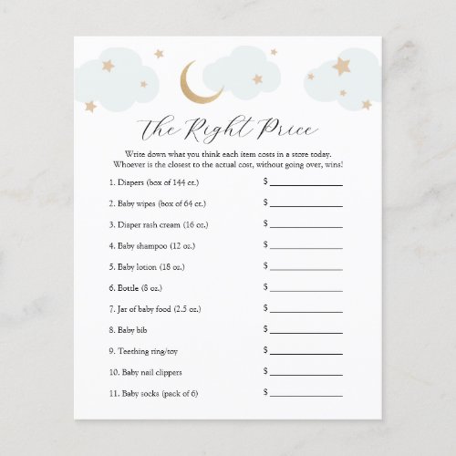 Over the Moon Name the Price Baby Shower Game