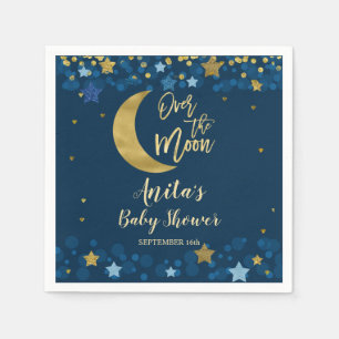 Over The Moon Navy Baby Shower Gold Glitter Napkins