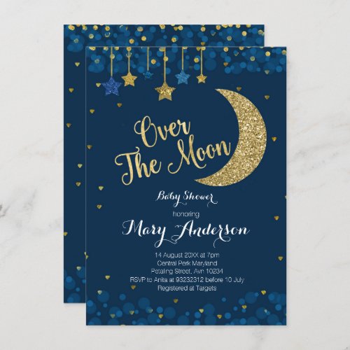 Over The Moon Navy Baby Shower Invitation