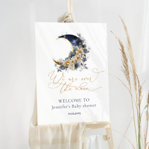 Over the moon navy baby shower welcome foam board