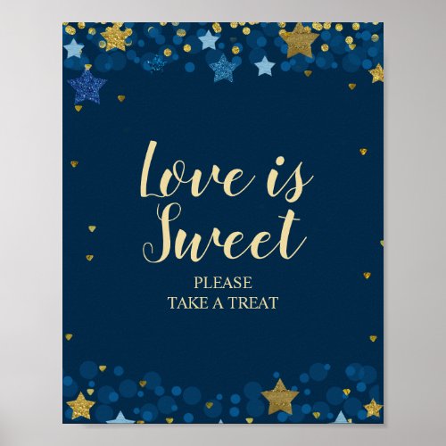 Over The Moon Navy Blue Baby Shower Love is Sweet Poster