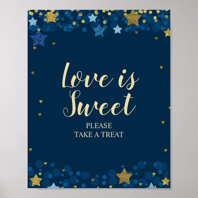 Over The Moon Navy Blue Baby Shower Love is Sweet Poster (Front)
