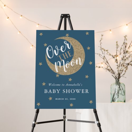 Over the Moon Navy Blue Baby Shower Welcome Foam Board