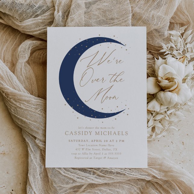 Over the Moon Navy Blue Boy Baby Shower Invitation (Creator Uploaded)