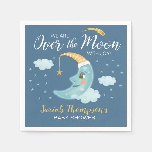 Over the Moon Navy Blue Boy Baby Shower Napkins