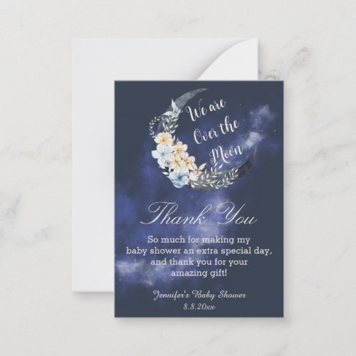 over the moon navy floral thank you baby shower  note card