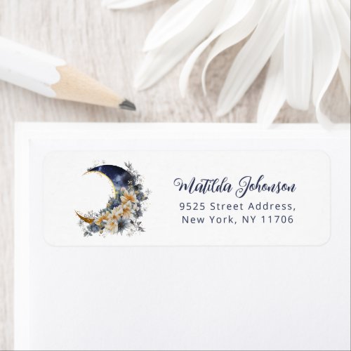Over the moon navy gold baby shower Address Label