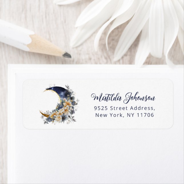 Over the moon navy gold baby shower Address Label (Insitu)