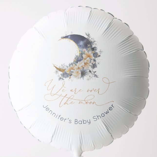 Over the moon navy gold foil baby shower balloon (Front)