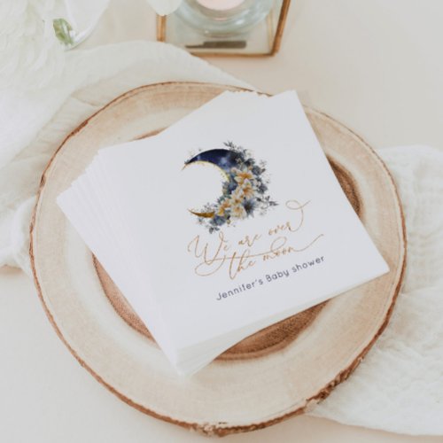 Over the moon navy gold foil baby shower napkins