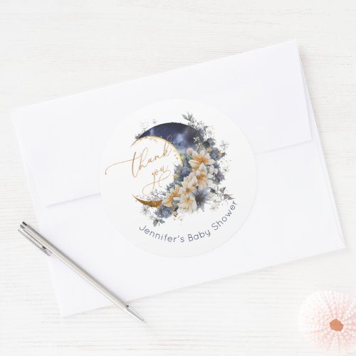 Over the moon navy gold foil thank you classic round sticker