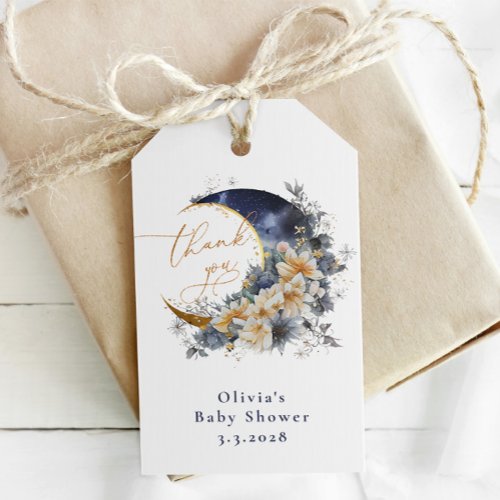 Over the moon navy gold foil thank you gift tags