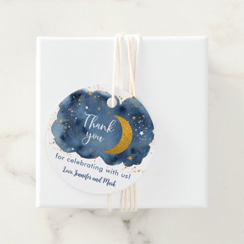 Over the Moon Navy Gold Galaxy Baby Shower Favor Tags