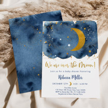 Over the Moon Navy Gold Galaxy Baby Shower Invitation
