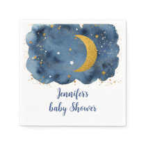 Over the Moon Navy Gold Galaxy Baby Shower Napkins