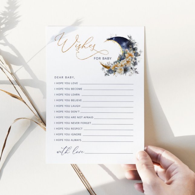 Over the moon navy gold Wishes for baby card (Creator Uploaded)