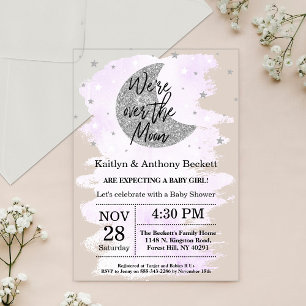 Over The Moon   Neutral Baby Shower Acrylic Invitations