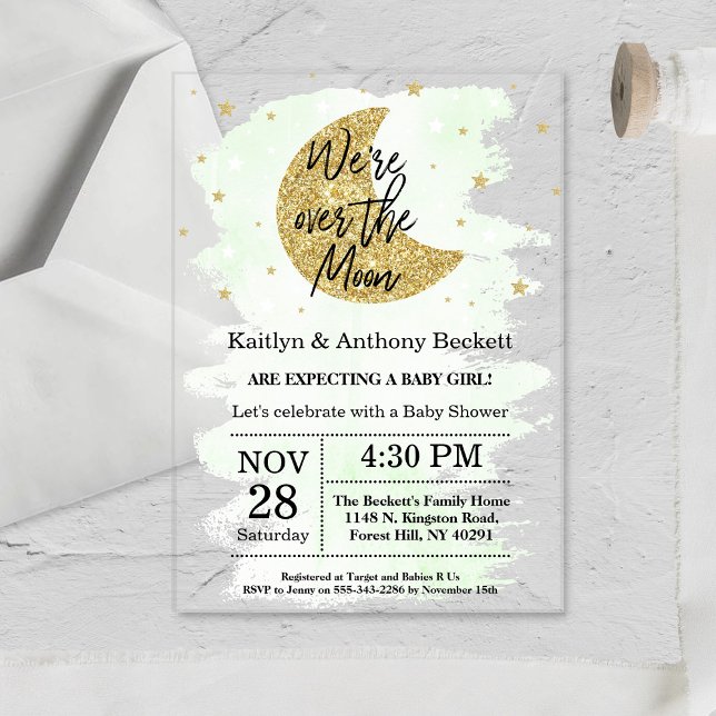 Over The Moon | Neutral Baby Shower Acrylic Invitations (Creator Uploaded)