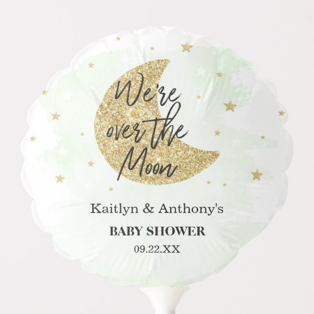 Over The Moon | Neutral Baby Shower Balloon (Front)