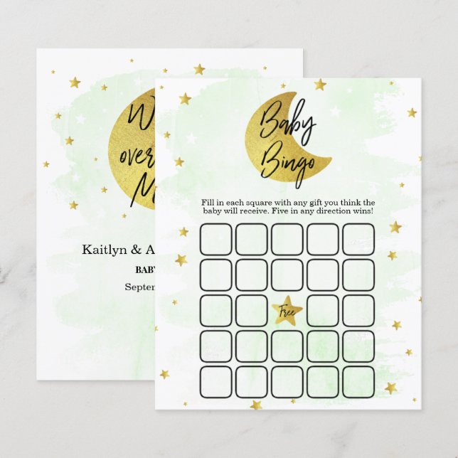 Over The Moon | Neutral Baby Shower Bingo (Front/Back)