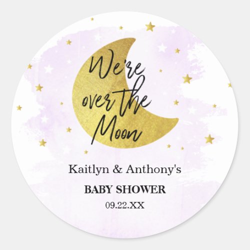 Over The Moon  Neutral Baby Shower Classic Round Sticker