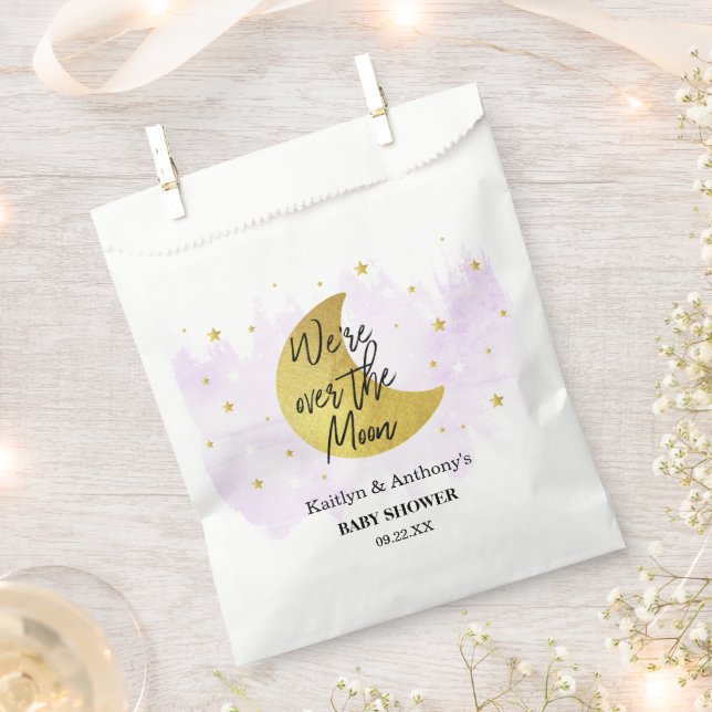 Over The Moon | Neutral Baby Shower Favor Bag (Clipped)